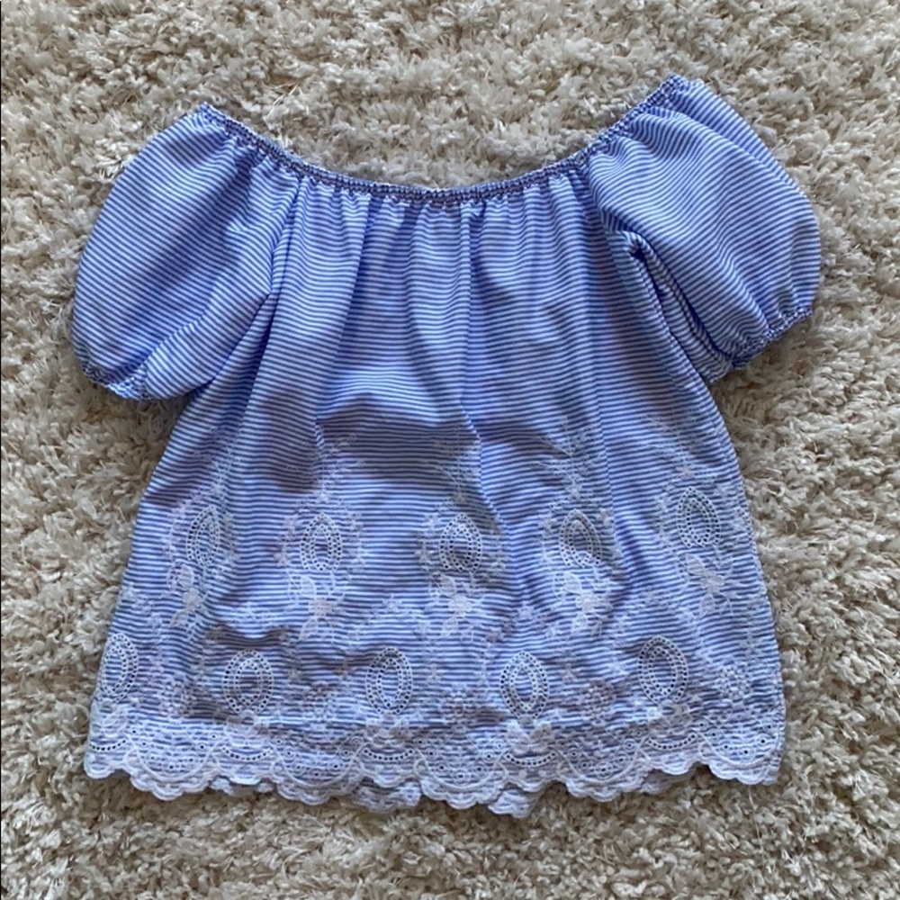 Off-the-Shoulder Striped/Laced Shirt